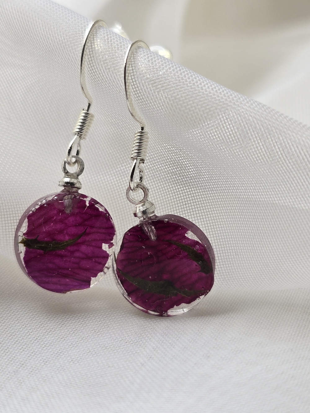 Handmade Orchid Petal Resin Drop Earrings.